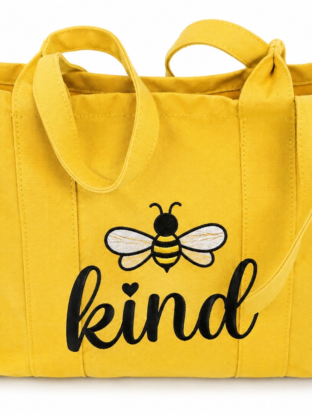Bee Kind Yellow Canvas Tote Bag Large Shoulder Bag Embroidered Bee Zipper Pocket